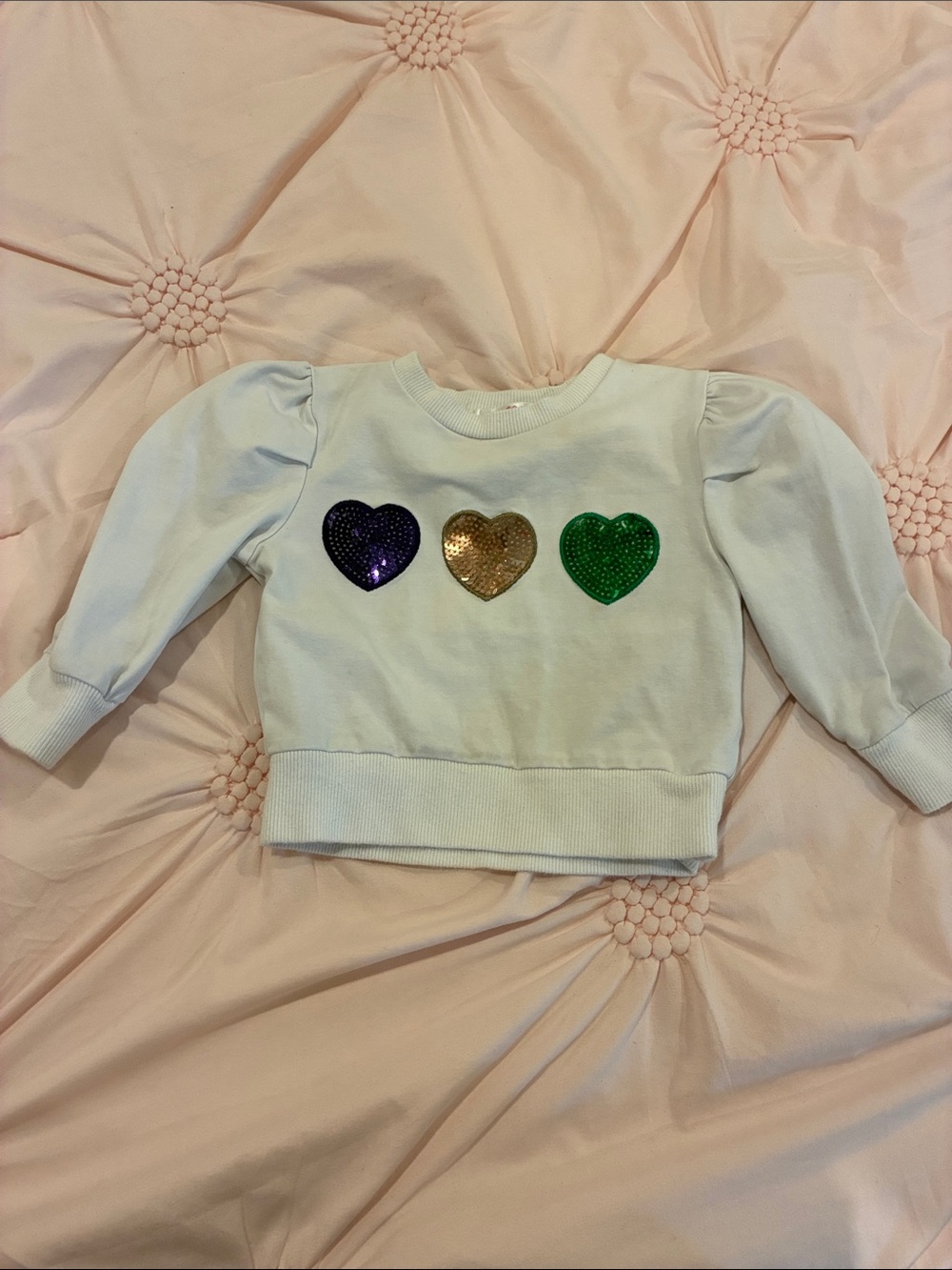 Girls White Sweatshirt with Sequin Hearts